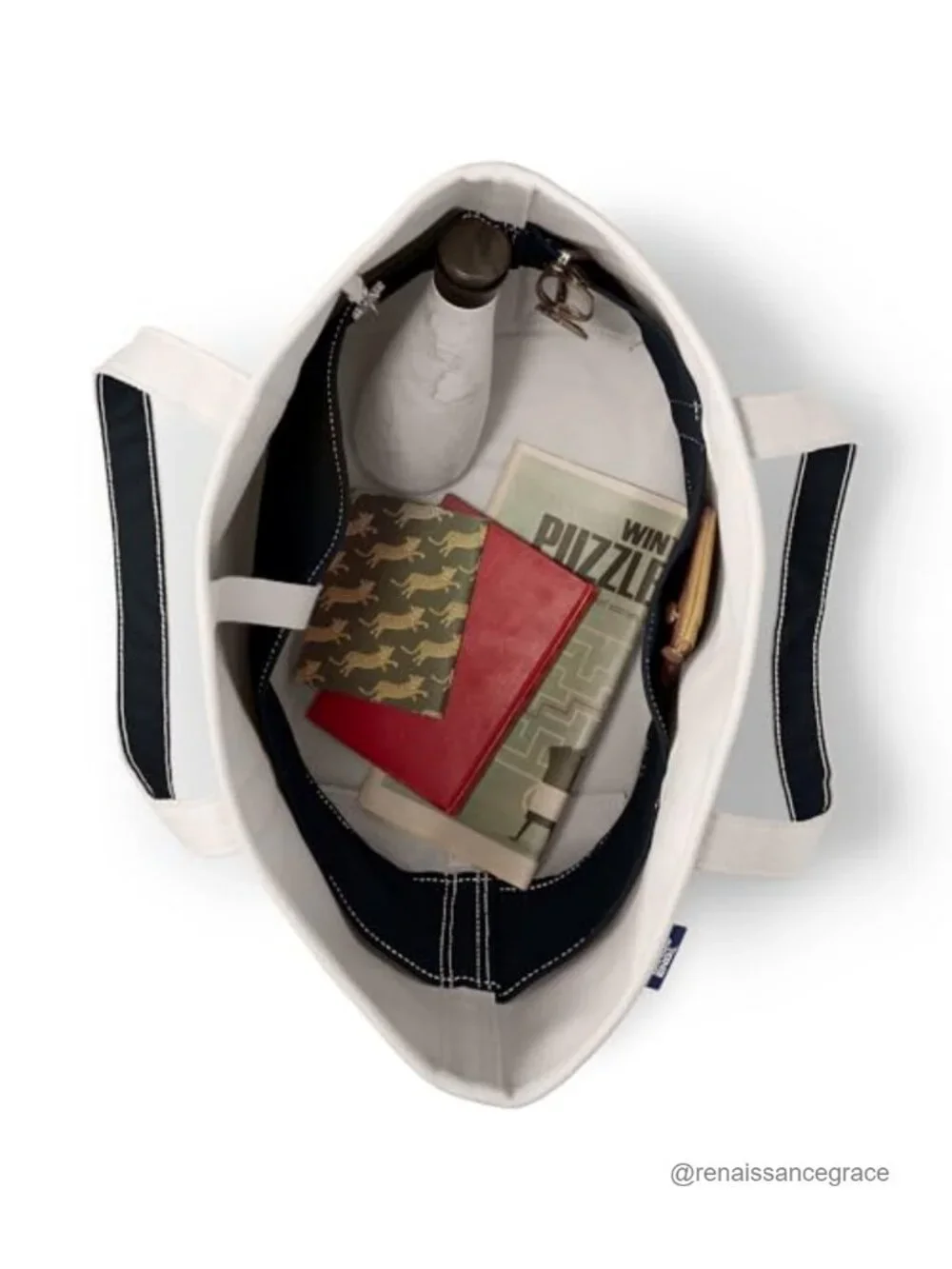 Large Canvas Tote Bag with Snap Pocket Key Strap